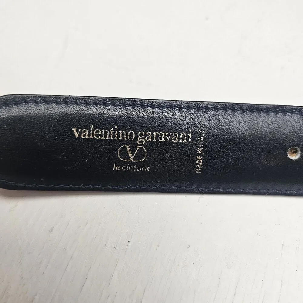 Vintage Valentino Garavani Burgundy/Black reversible Solid Belt Gold-Tone Buckle